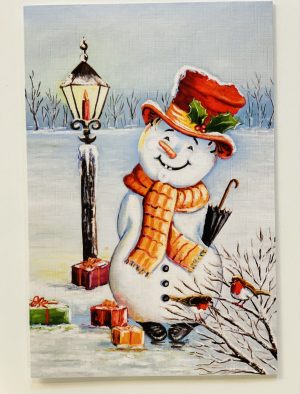 Julekort D 114 Den smilende snemand