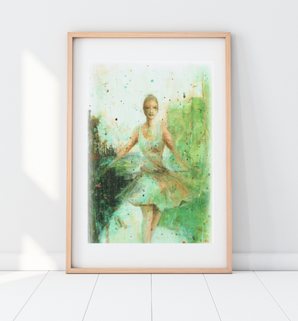 Grøn ballerina kunstplakat - Billede 2
