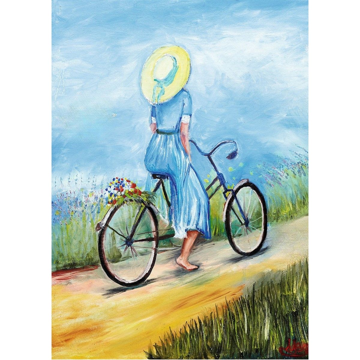 På blå cykel kunstplakat
